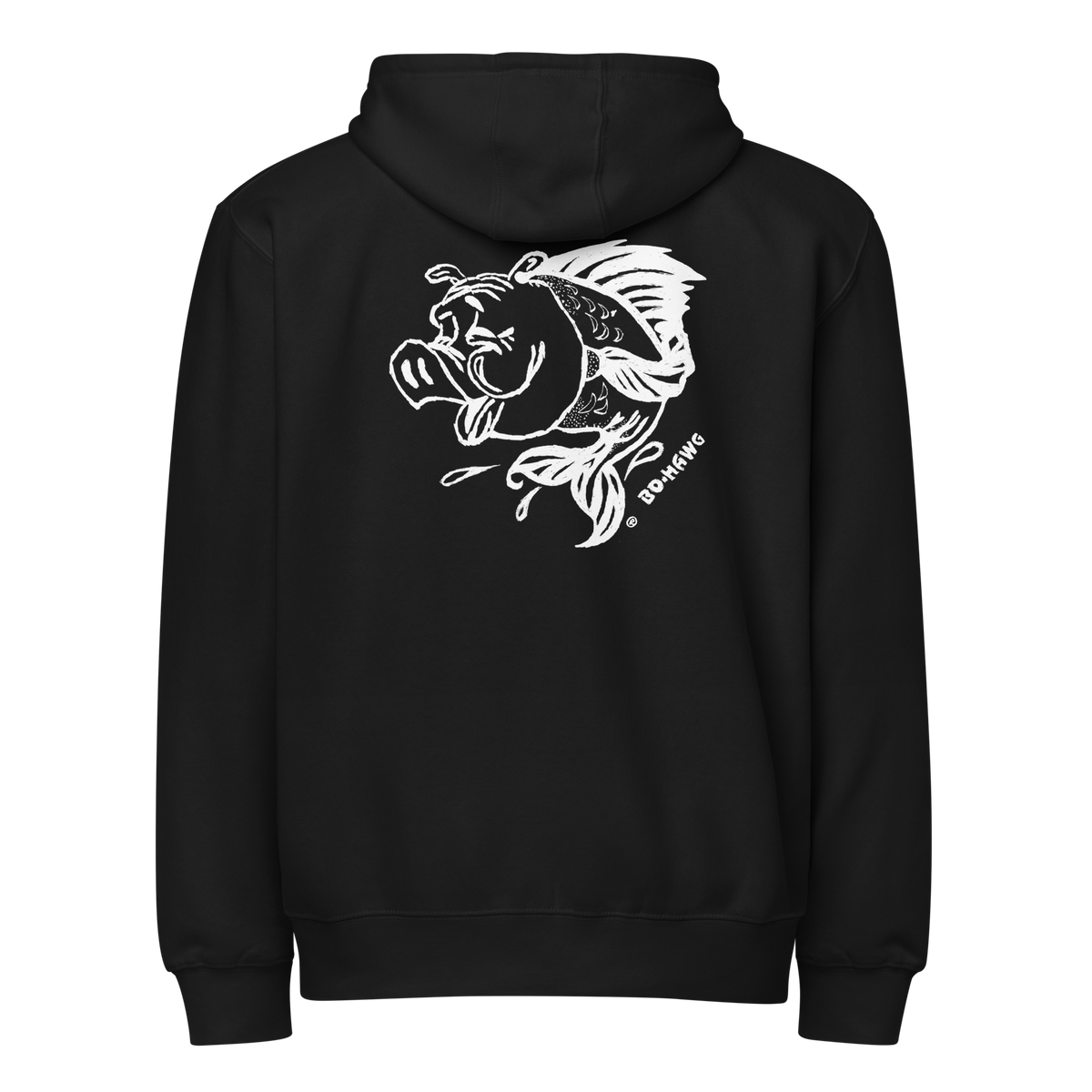 Bo-Hawg® Sketched Pig Fish Black Zip Hoodie